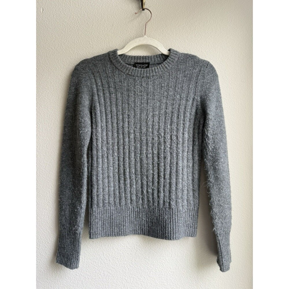 Top Shop Women’s Sweater Gray Fitted Ribbed W Size US4 Warm Cozy Old Money Fit